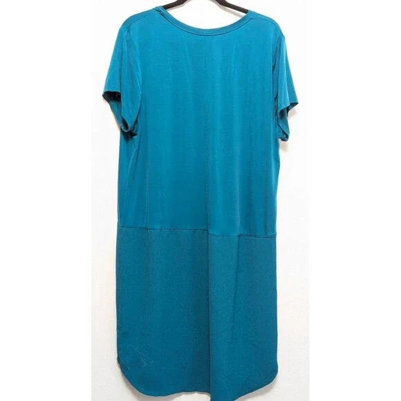 Anthropologie Dolan Left Coast Shift Dress Cupro Poly Knit Green Teal Sz 14 - Picture 4 of 5